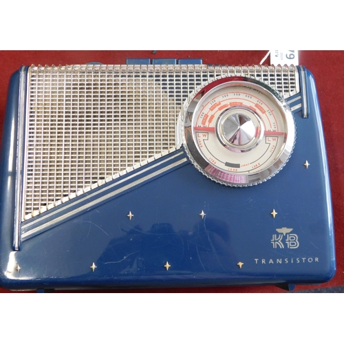 579 - KB Starlight Rhapsody portable transistor radio, made in the 1960s with a blue and chromed plastic b... 