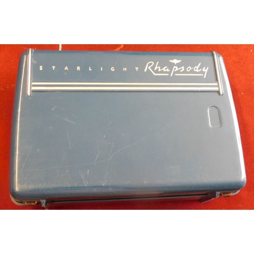 579 - KB Starlight Rhapsody portable transistor radio, made in the 1960s with a blue and chromed plastic b... 