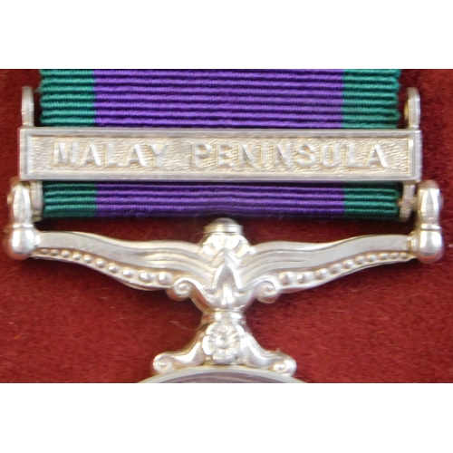 621 - British General Service Medal 1918-62 with Malay Peninsula clasp named to: 21151522 Spr. Jiwantabaha... 