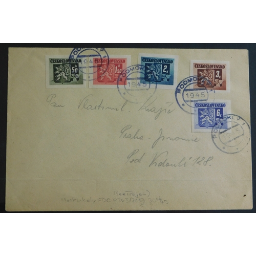 1102 - Czechoslovakia 1945 envelope addressed to Prague cancelled Podmokly 1 1945 on:- SG 403, 405-405, 408... 