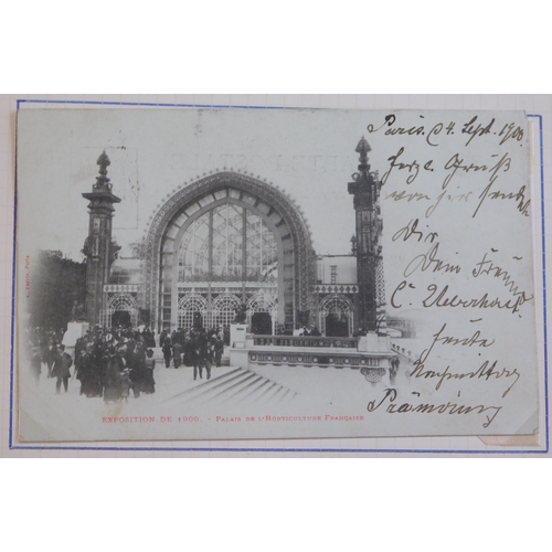 1110 - France 1900 Paris Exposition 1900 picture post card with exhibitor's label and 3x m/m Cinderella sta... 