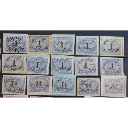 1112 - Germany 1874-1879 (45) used Bill of exchange fiscal stamps. Some signed, some cancelled