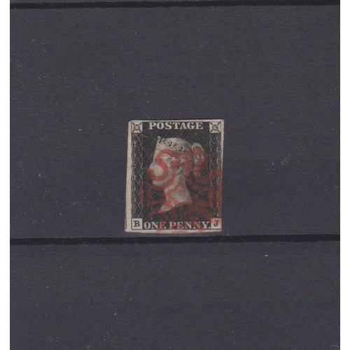 1042 - Great Britain 1840 SG 2 used 1d black, three margines and Red Maltese cross cancel. Cat value £375