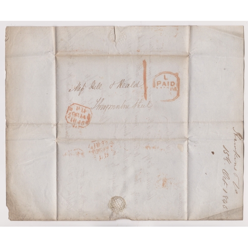 1047 - Great Britain 1845 postal history EL dated Oct 13th 1845, Northallerton posted to London. Red partia... 