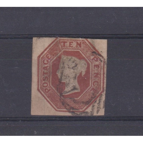 1049 - Great Britain 1847-56 10d brown embossed, used with four good margins, thin not visible from the fro... 