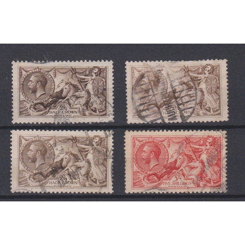 1067 - Great Britain 1913-1919 George V Seahorses SG 399 used 2s6d deep sepia brown, SG 407 used 2s6d grey ... 