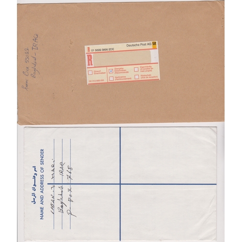 1141 - Iraq 1998 2x envelopes posted registered Baghdad to Ulzberg Germany one on Iraq P.O., registered env... 