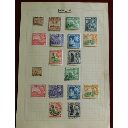 1170 - Malta 1925-1987 m/m and used collection on 4 pages, strength in George VI plus Valetta cancelled U.N... 