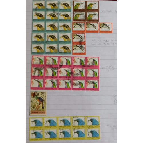 1221 - Sierra Leone 1987-1992 Butterflies and Birds in used singles, blocks and pairs on two pages, plus pa... 