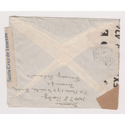 1285 - Spain 1941 Env posted Airmail to England cancelled 5/6/1941 Tenerife Airmail on S.G. 878A 5c, S.G. 8... 