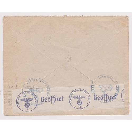 1286 - Spain 1941 Env posted to Hamburg cancelled 27/10/1941 Malaga on 2x S.G. 40ct definitives opened by t... 