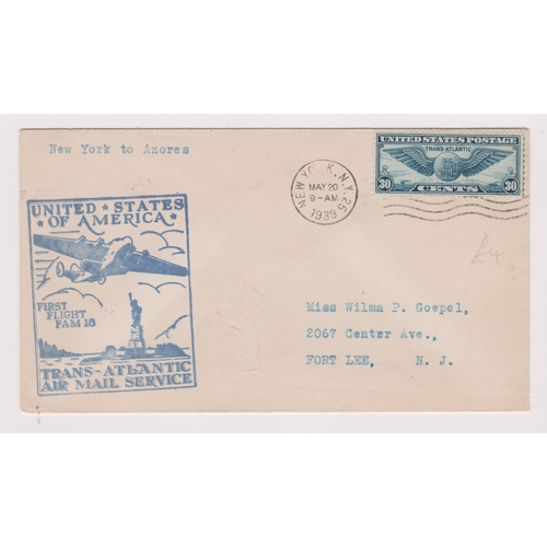 1447 - USA 1939 envelope commemorating the 1st flight FAM18 Trans-Atlantic air mail service annotated New Y... 