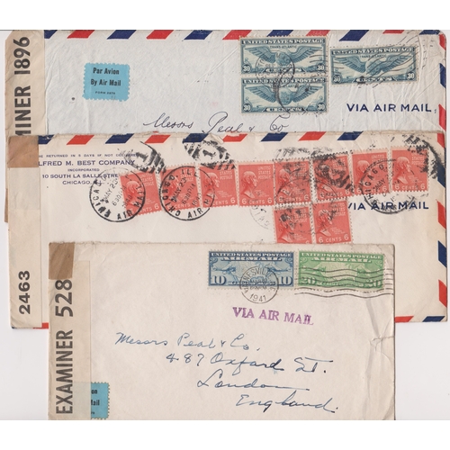 1448 - USA 1940 - three envelopes posted Airmail to London cancelled Boston, Chicago and Waynesville. Opene... 