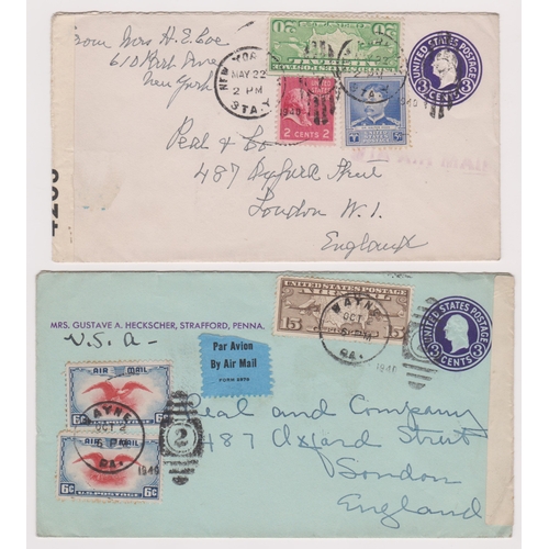 1449 - USA 1940 two pre-paid 3c envelopes posted Airmail to London cancelled 22 May 1940 New York, combined... 