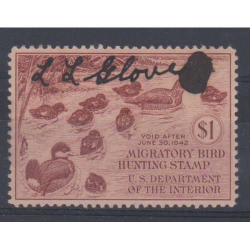 1450 - USA 1941 $1 signed Duck hunting stamp, Scott RW8. Cat value £35