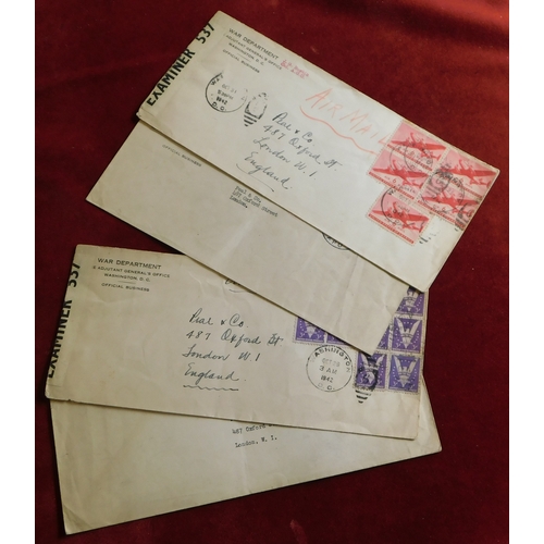 1459 - USA 1941-42 group of four War Department official envelopes posted to Peal & Co., London with a vari... 