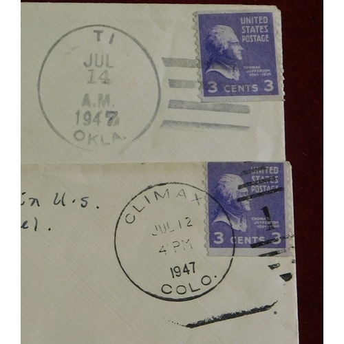 1461 - USA 1947 group of three envelopes posted to Arizona cancelled SG 803 3c stamps from:- The Highest PO... 