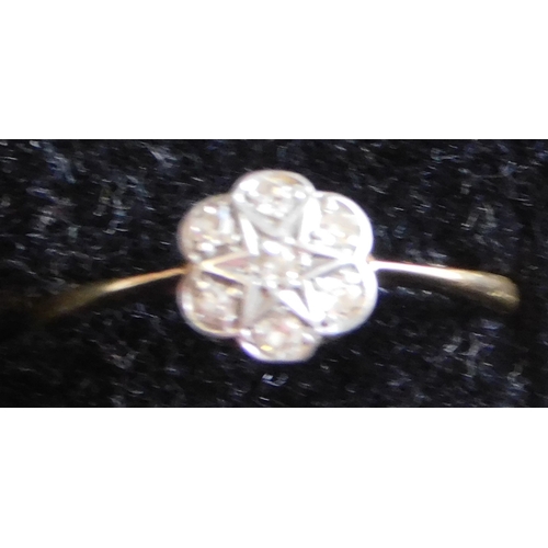 506 - An 18ct Gold Ring, thin band, seven cluster style white stones. Approx 1.4grams total weight in box.... 