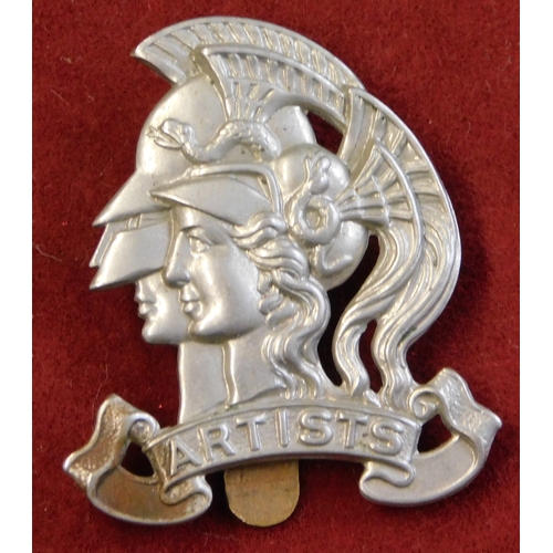 216 - British WWII 28th Battalion, London Regiment 'The Artists Rifles' Cap Badge, white-metal with slider