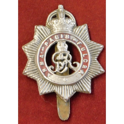 219 - British WWII The North Somerset Yeomanry Cap Badge, white metal with red enamel scroll