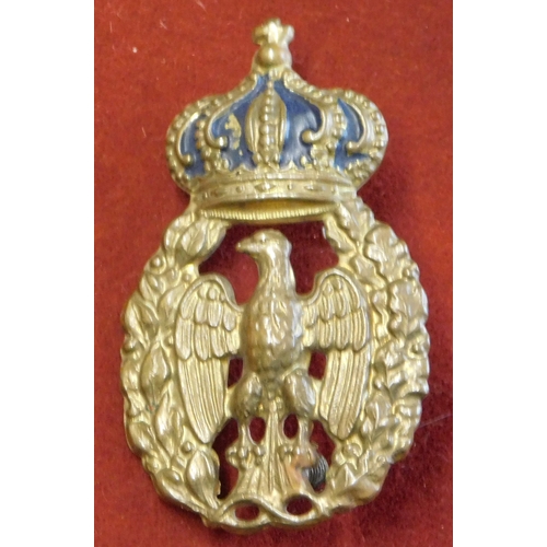 223 - Italian WWII Air Force Officers Cap Badge (Army Regina Aeronautica) in brass and blue enamel