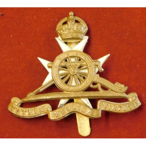 232 - British Commonwealth Royal Malta Artillery Cap Badge, bi-metal and slider