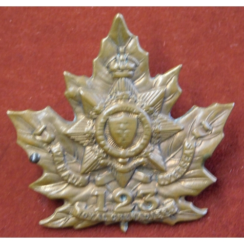 241 - British Commonwealth WWI Canadian Expeditionary Force 123rd Battalion (Royal Grenadiers) Cap Badge, ... 