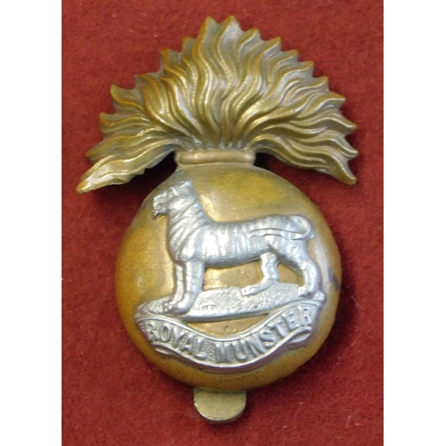 243 - British WWI Royal Munster Fusiliers Cap Badge, bi-metal and slider