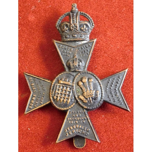 256 - British WWI 16th (County of London) Battalion (Queen's Westminster Rifles) Cap Badge, blackened bron... 