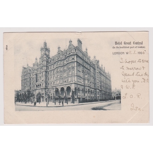 368 - Postcard - London - Hotel Great Central (in the healthiest part of London). 1905 used postcard.