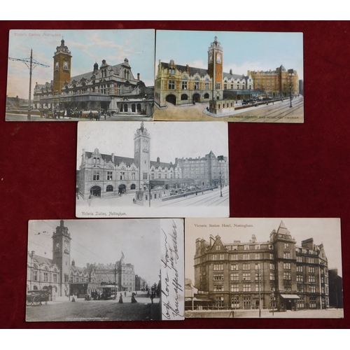 379 - Postcards - Nottingham Victoria Station (x5 postcards). Used 1902, 1904, 1905 and two unused.