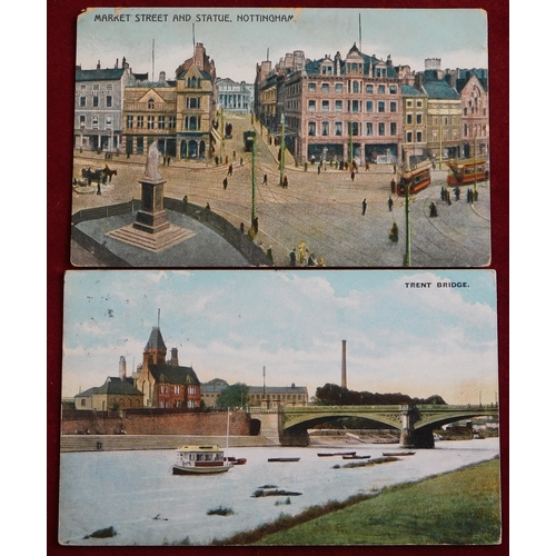 381 - Postcards - Nottingham (x5). The Market (snow) used 1903. Queens Walk used 1918, Trent Bridge used 1... 