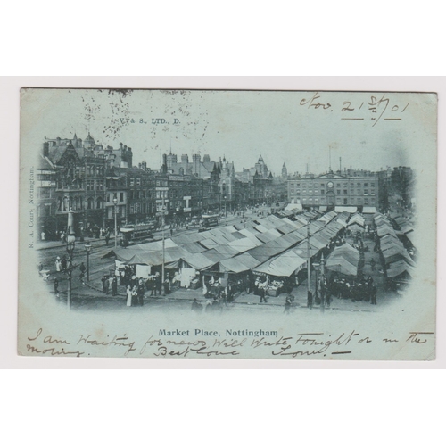 388 - Postcard - Nottingham Market Place. Full with activity. Used 1901. Fine early postcard.