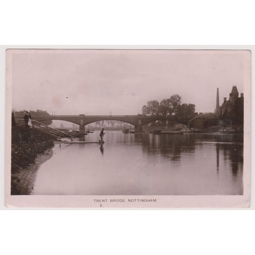 389 - Postcard - Nottingham, Trent Bridge. Real Photo. Fishing etc. Used 1911. Peveril no. 106.