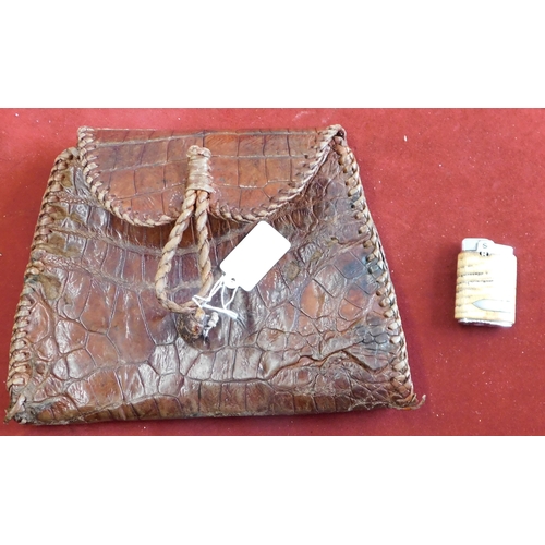 421 - Leather Handbag and Ronson Lighter. Handmade leather handbag, good condition, measures approx 9