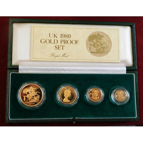 501 - Great Britian 1980 Gold Proof set including £5, £2, Sovereign and Half Sovereign in Royal Mint Case ... 