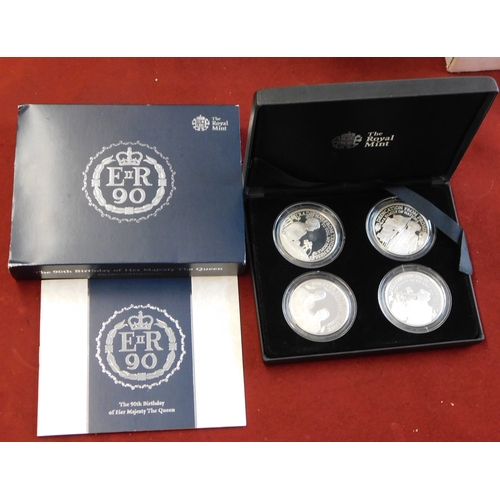 506 - Great Britain 2016 90th Birthday of Her Majesty The Queen, Silver Proof four coin set in Royal mint ... 