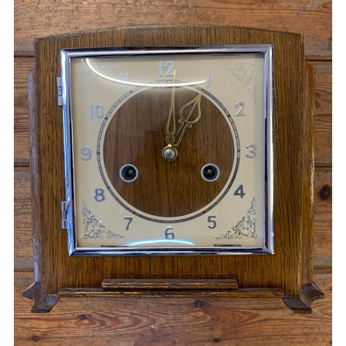 63 - British made 1930s Smiths (English Clocks Ltd) Art Deco Enfield Chime mantel clock, light oak body w... 