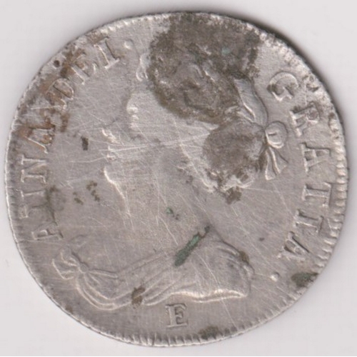 655 - Great Britain 1707E Queen Anne Shilling, fine, carbon spots on obverse