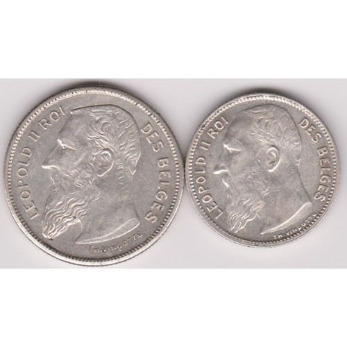 664 - Belgium 1904 Franc, KM57.1 and 1904 2 Francs, both GEF (2)