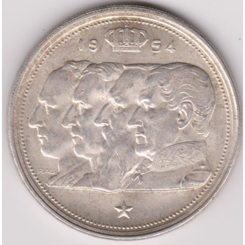 665 - Belgium 1954 100 Francs, Silver KM138.1, AUNC