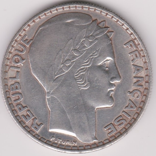 679 - France 1933 20 Francs, KM879, AUNC, silver