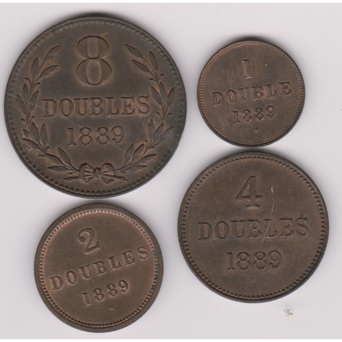 682 - Guernsey 1889 1 Double, 4 Doubles and 8 Doubles, all GVF or better with lustre (4)