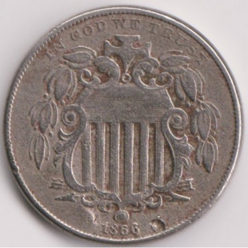 701 - USA 1866 Nickel 5 Cents with rays, AVF