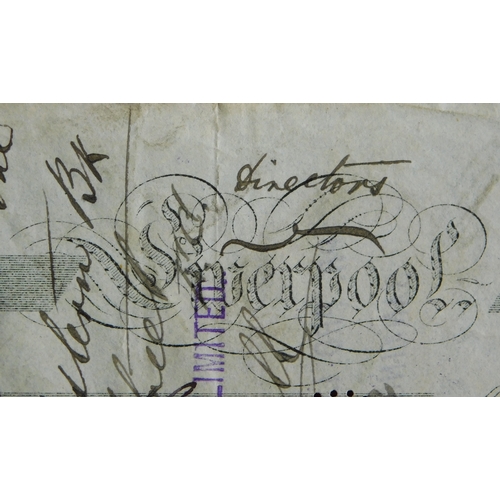 724 - Commercial Liverpool Banking Company Limited receipt to Williams Deacon & Co, 1883, Two Shillings em... 