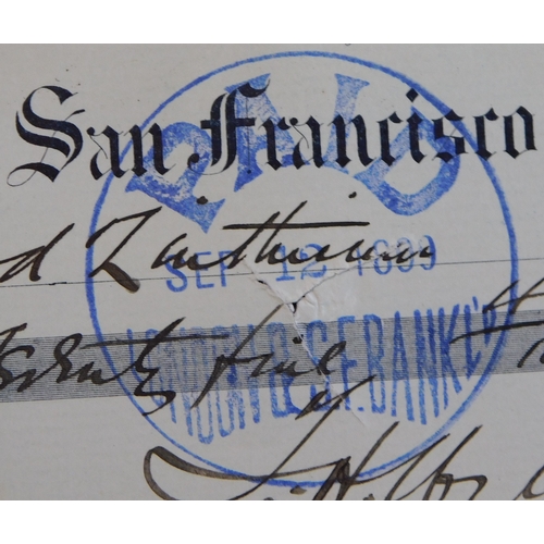 727 - USA London & San Francisco Bank Ltd, Portland Oregon. Used bearer 9 Sept 1899. Black on green. Print... 