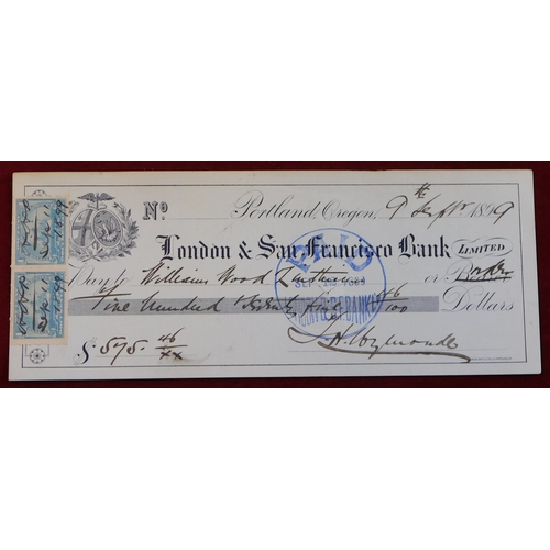 727 - USA London & San Francisco Bank Ltd, Portland Oregon. Used bearer 9 Sept 1899. Black on green. Print... 