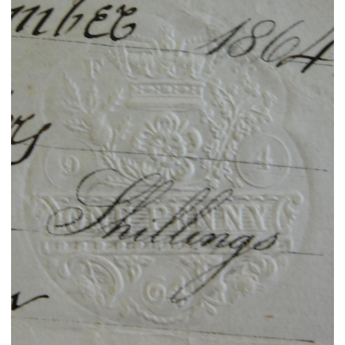 737 - 1864 Tax embossed receipt for half year interest on £1,000 at 4/- less income tax