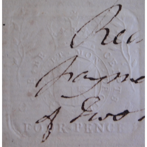 738 - 1885 Tax embossed receipt for Ten Pounds interest of two hundred pounds due on a Bond.