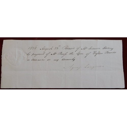 740 - 1828 Income Tax embossed receipt (Six Pence) on an Advance on an Annuity